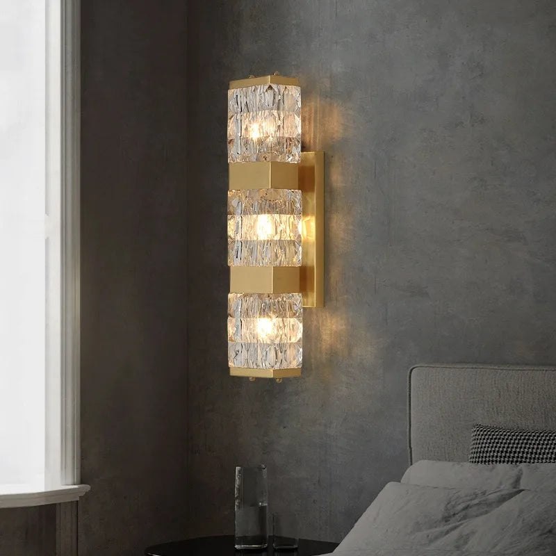 Clear Crystal Wall Light Parlor Bedroom Stairs Lamp Gold Stainless Steel by Econiko Lighting