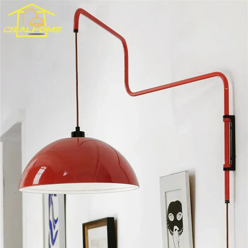 Adjustable Swing Arm Wall Lamp LED E27 Red/White Econiko Lampshade for Living Room