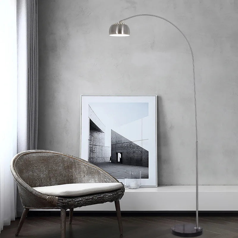 Adjustable Fishing Rod Floor Lamp with Marble Base by Econiko: Remote Control LED Light