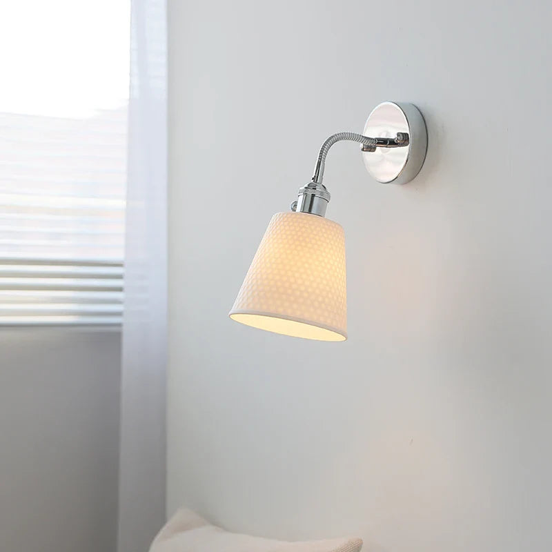 Adjustable LED Wall Sconce Lamp Silver Ceramic Shade for Bedroom Living Room Econiko