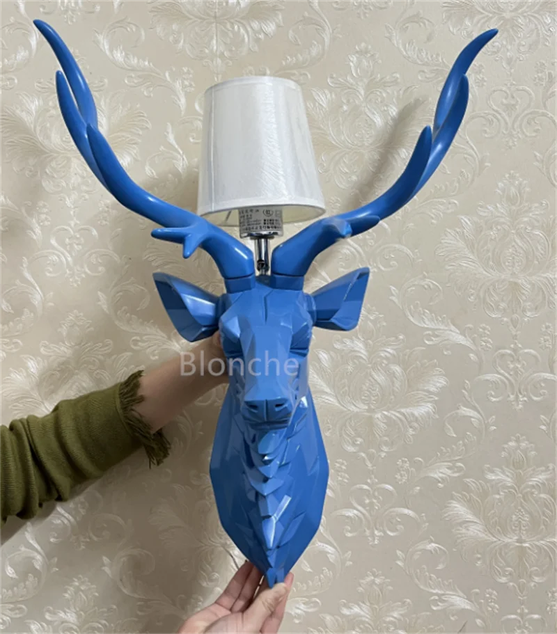 Blue Deer Antlers Wall Light Sconce by Econiko - Retro Bedroom Living Room Fixture