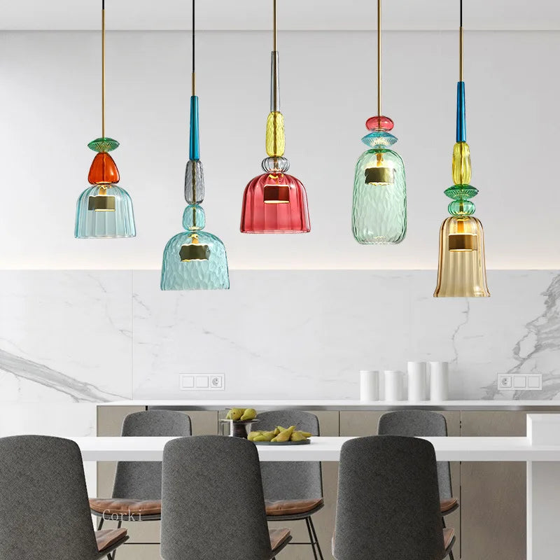 Candy Color Glass Pendant Light for Bedroom Restaurant Children's Room by Econiko