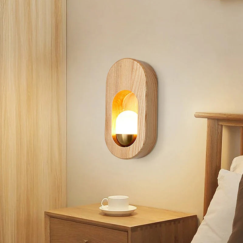 Econiko Wood LED Wall Lamp Modern Nordic Indoor Light Fixture for Bedroom Living Room