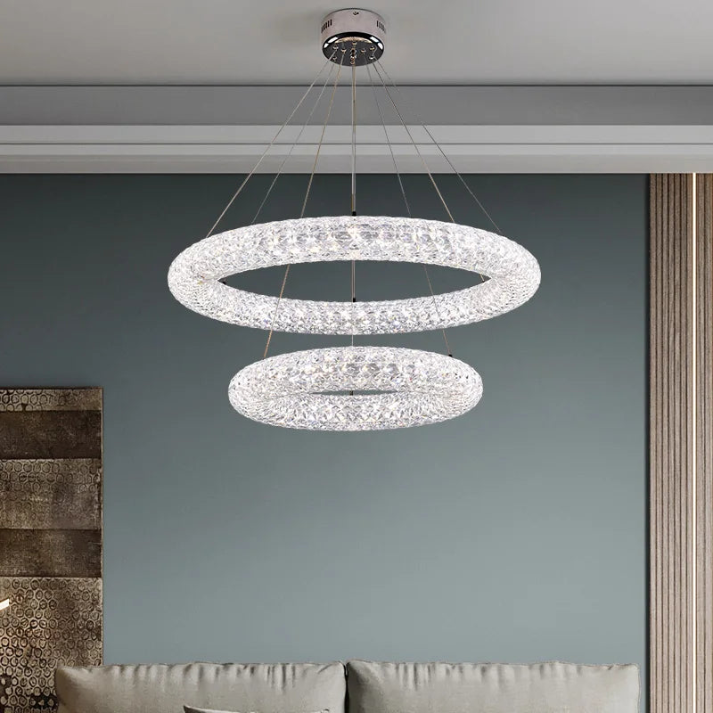 Acrylic Ring Chandelier LED Lamp for Living Room by Econiko - High Transmittance & Refractive