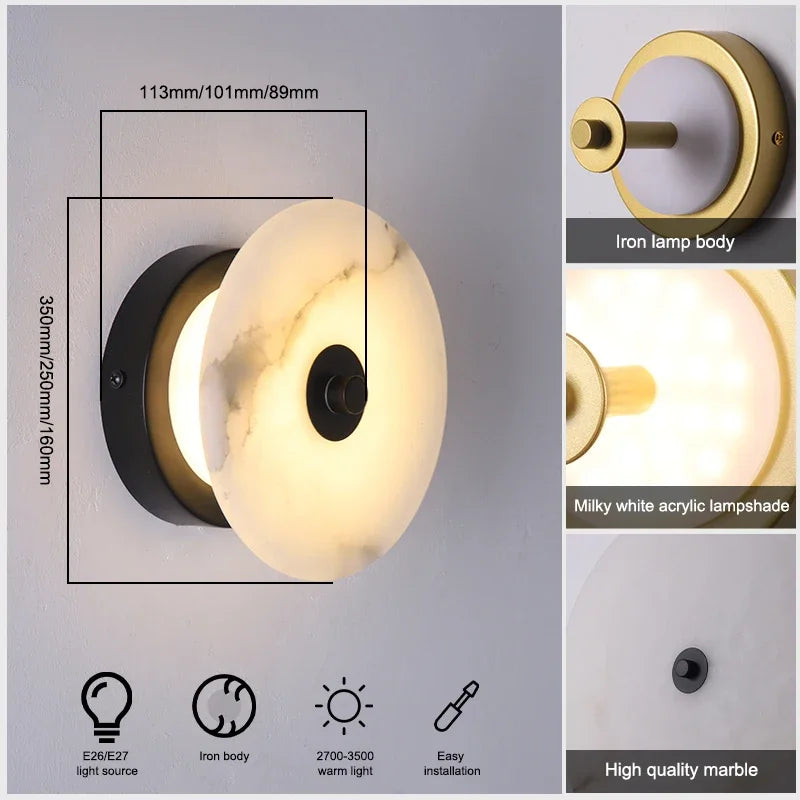 Alabaster Round Wall Light for Home Decor LED Room Lamp by Econiko.