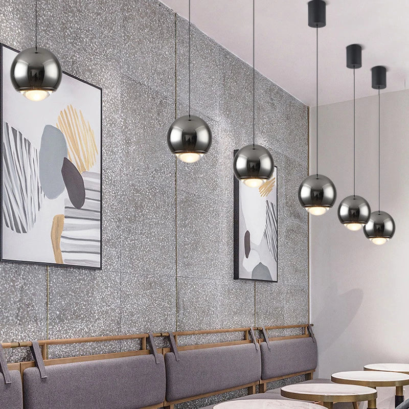 Nordic LED chandelier with bar pendant light and ball shade for home decor by Econiko.