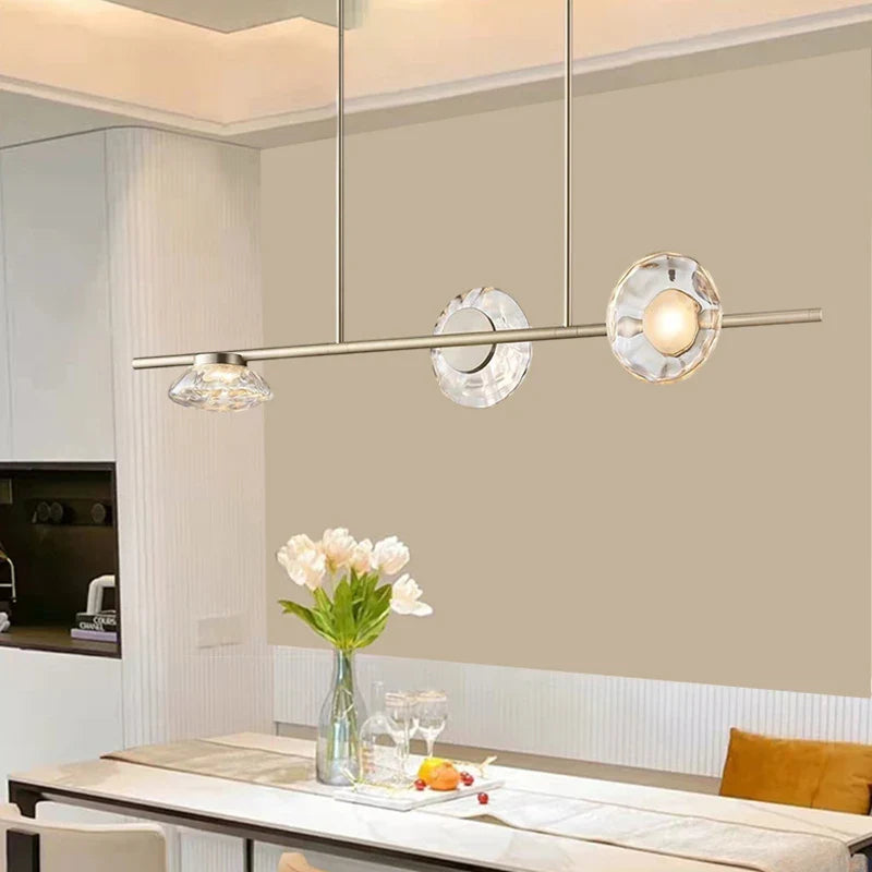 Clear Glass LED Chandeliers with Gold Metal Finish for Dining Room Lighting by Econiko