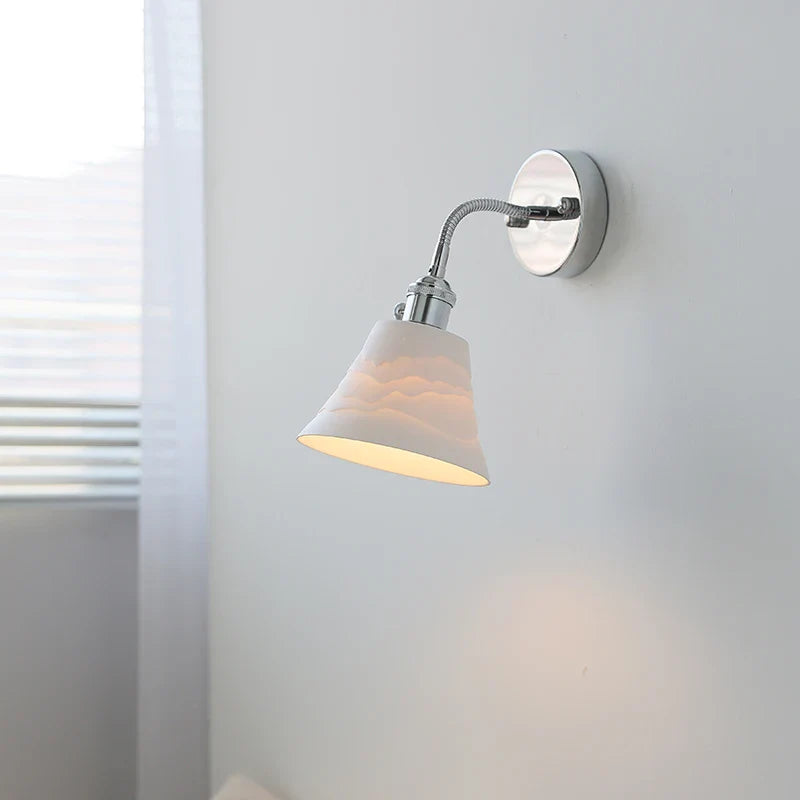 Adjustable LED Wall Sconce Lamp Silver Ceramic Shade for Bedroom Living Room Econiko