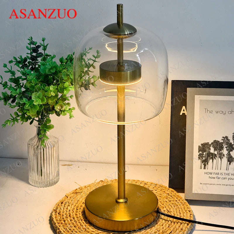 Amber Glass Table Lamps by Econiko - Modern Bedroom Desk Lamp, 18cm Smoke Gray Glass911