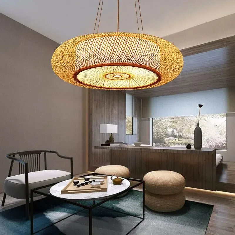 Bamboo LED Pendant Lamps, Chinese Style Hanging Lamp Cover for Living Room by Econiko