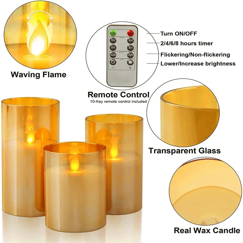 3pcs Econiko Flameless Electric LED Flickering Tealight Candles for Wedding & Christmas