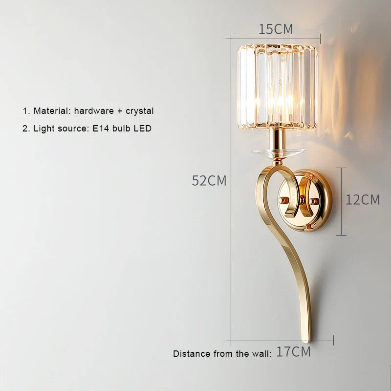 Luxury Crystal Wall Light Gold Sconce Indoor Lighting for Living Room Bedroom by Econiko