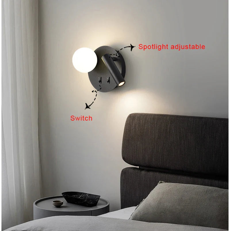 Nordic LED Wall Light Switch Sconces Indoor Lighting for Bedroom Hotel Living Room by Econiko