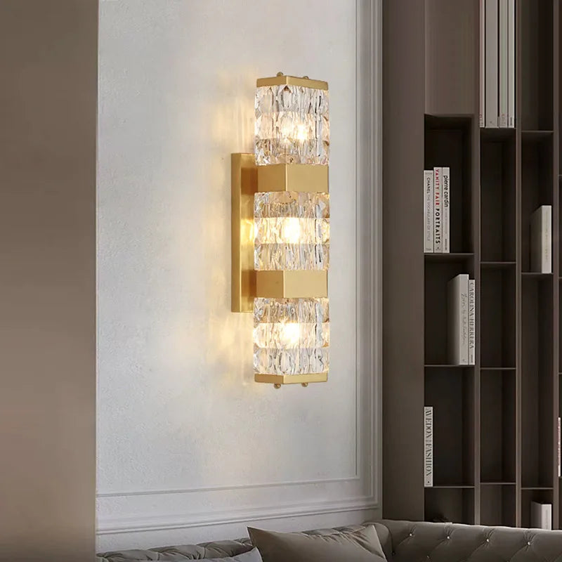 Clear Crystal Wall Light Parlor Bedroom Stairs Lamp Gold Stainless Steel by Econiko Lighting