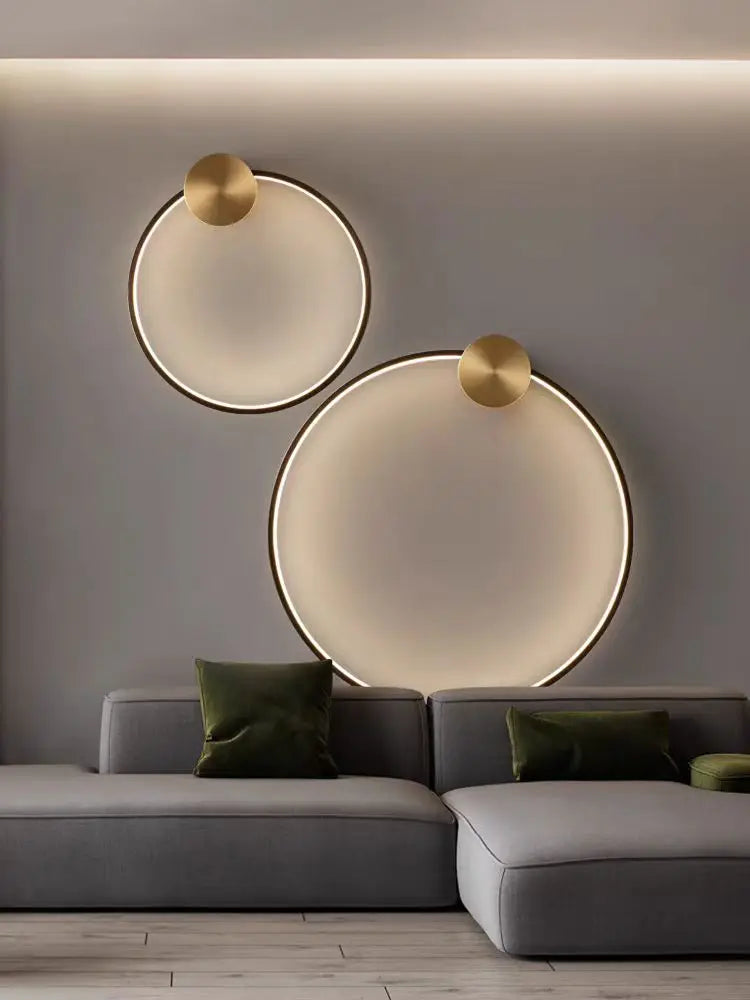 Brass Ring Wall Light: Gold Black Living Room Sconce by Econiko