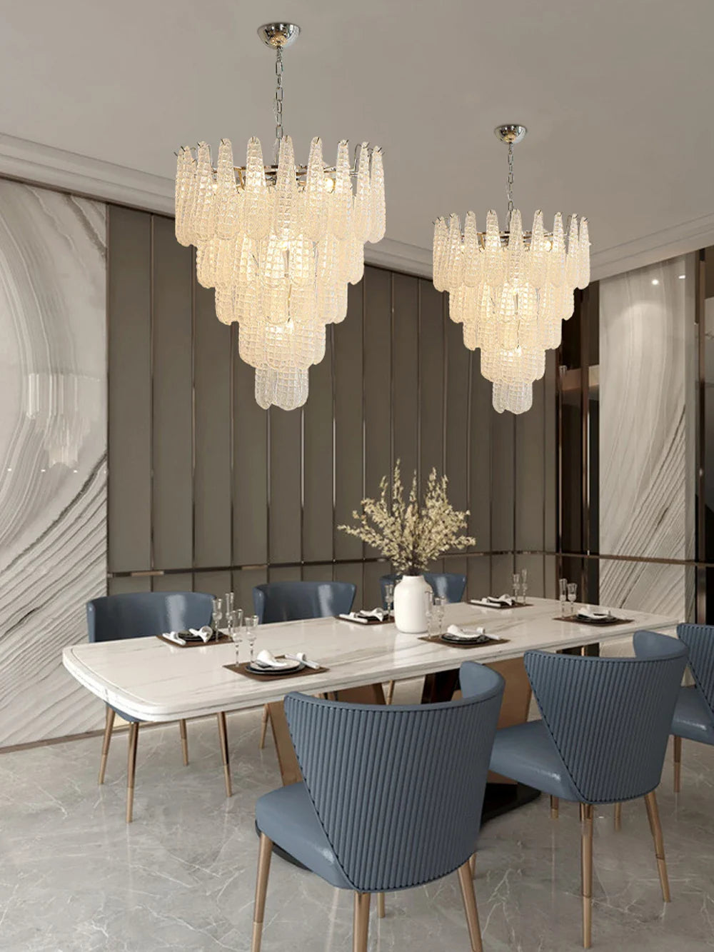 2024 Econiko Glass Leaves LED Chandelier Lighting for Living Room