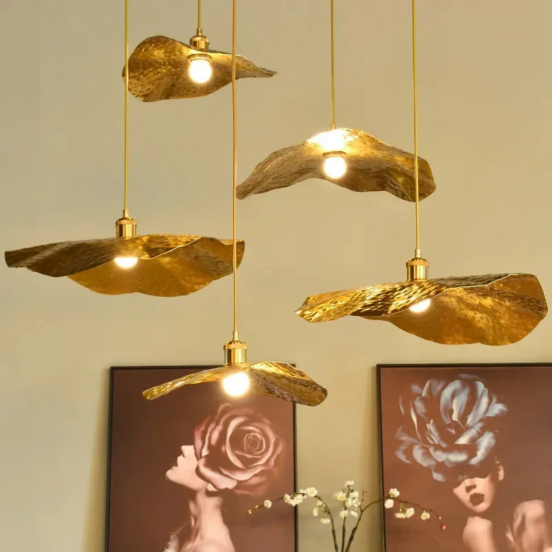 Brass Lotus Flower Pendant Light by Econiko - Retro Luxury Design for Dining Room