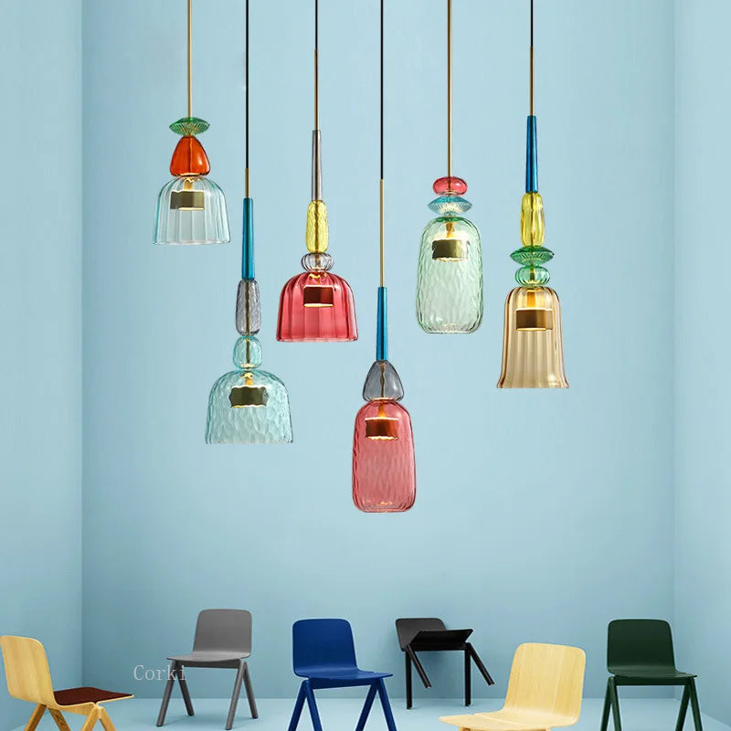 Candy Color Glass Pendant Light for Bedroom Restaurant Children's Room by Econiko