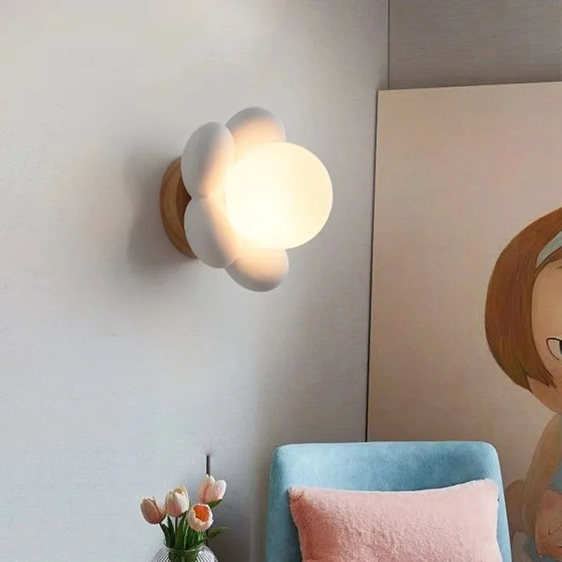 Econiko Cream Flower Wall Lamp: Stylish Indoor Lighting for Living Room, Bedroom, Bedside