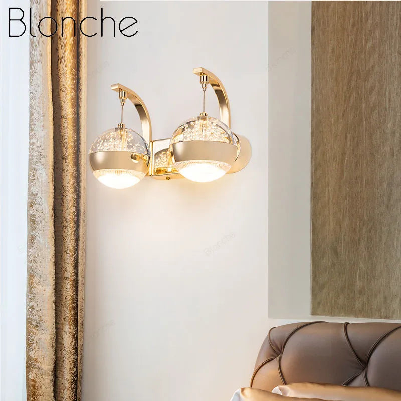 Bubble Crystal Ball LED Wall Sconces by Econiko - Modern Gold/Silver Lights for Home Decor