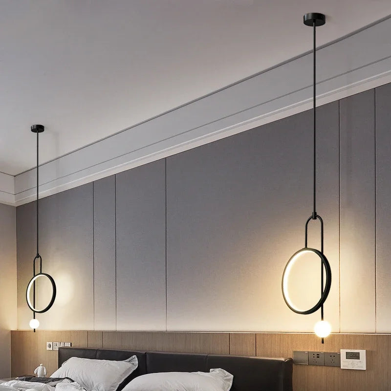 Bedside Pendant Lamp Modern Bedroom Nordic Light Luxury Living Room Background Home Ceiling Chandelier Indoor Lighting - Econiko