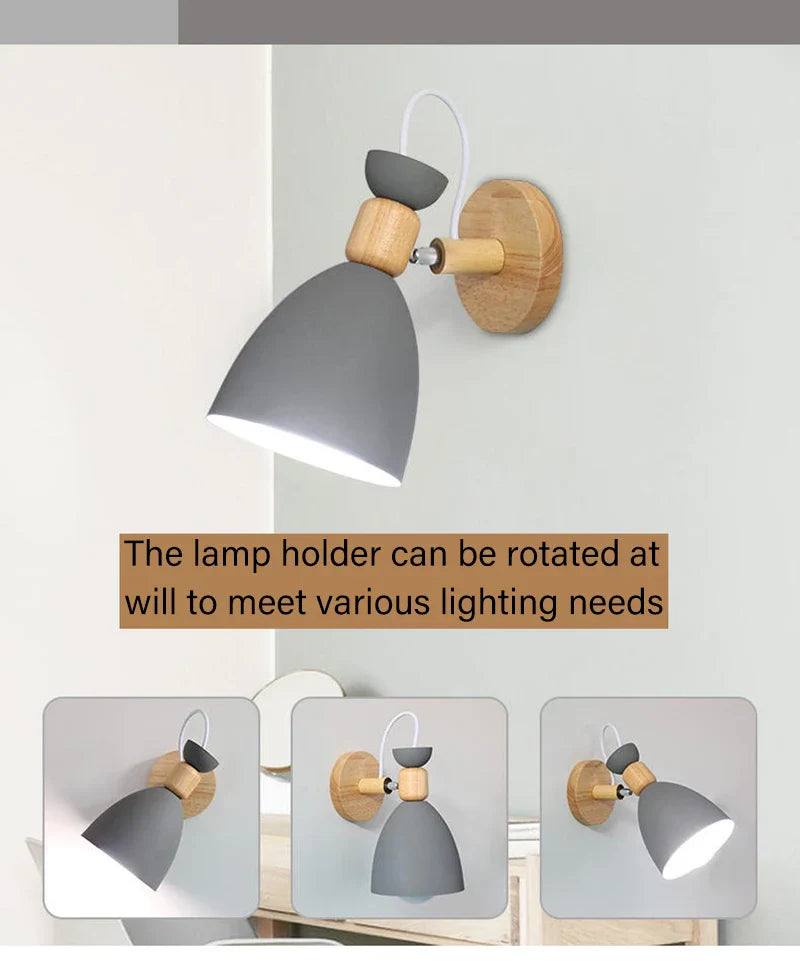 Econiko Nordic LED Wood Wall Lamp Modern Adjustable Indoor Light for Bedroom & Living Room