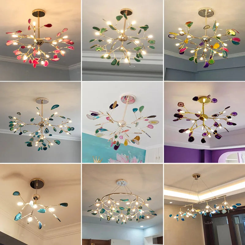 Agate LED Pendant Lamp Leaves Chandelier for Art Room, Hall, Living Room - Econiko Brilliance