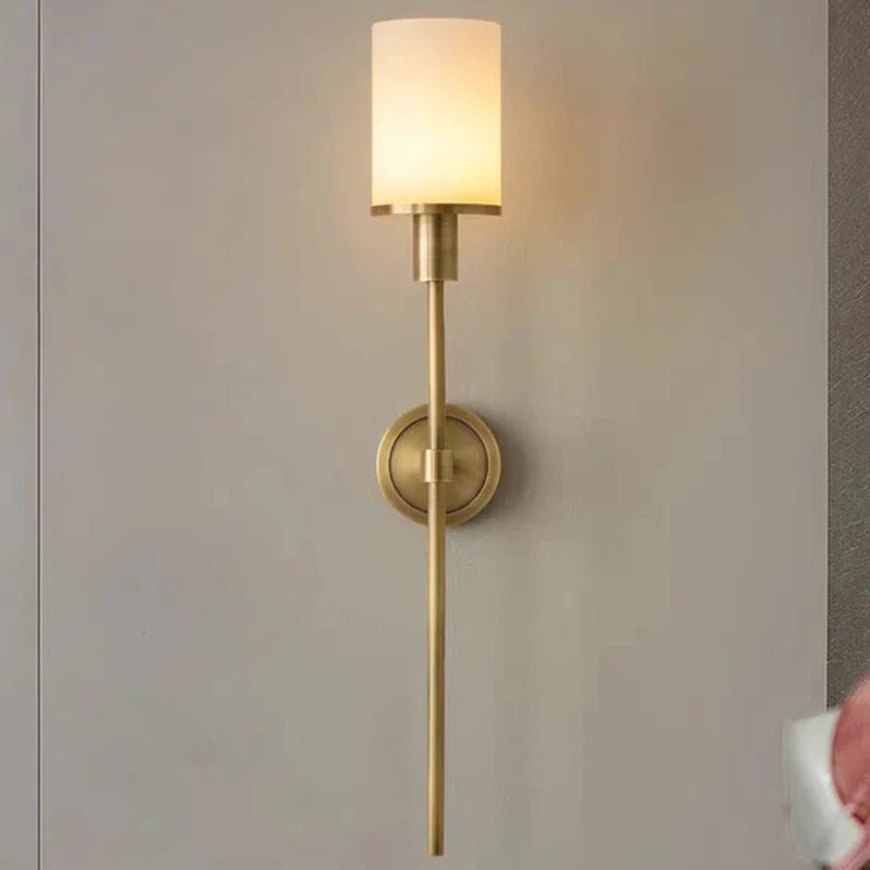 Brass Wall Lamp with Marble Sconce, E14 Bulb, Living Room Bedroom Lighting, Econiko Gold Black Copper