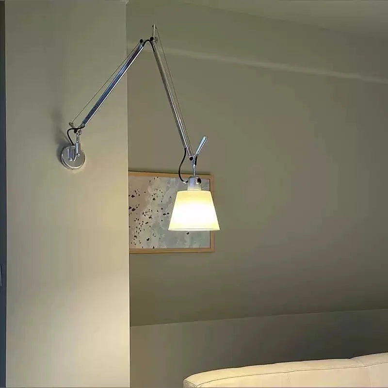 Adjustable Silver Metal Wall Light with Switch for Bedroom, Office, Reading, Rotatable E27 Bulb