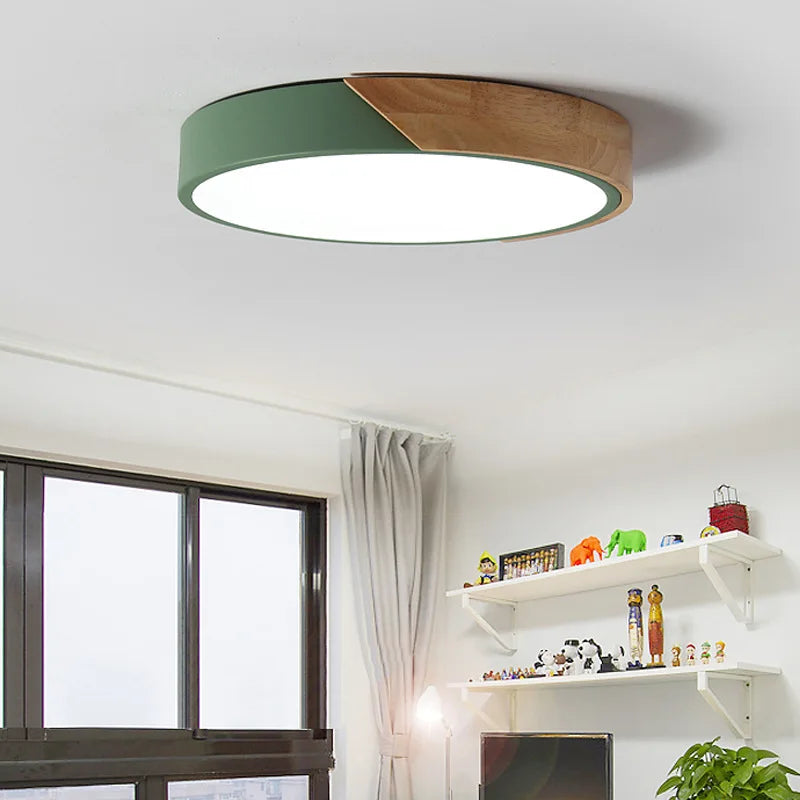 Nordic Wood Round LED Ceiling Lamp 36W-120W for Living Room Bedroom by Econiko