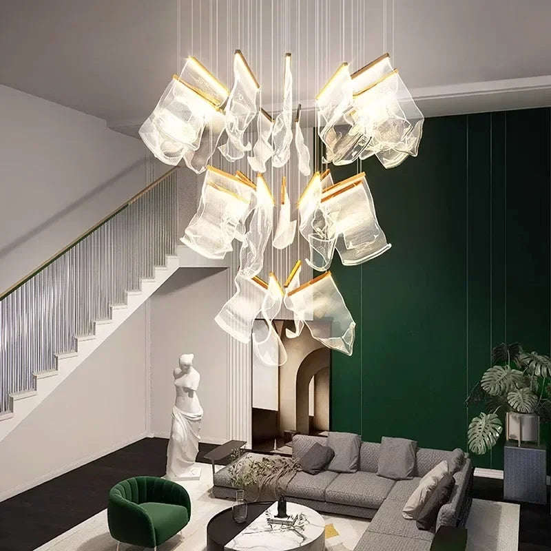 Acrylic Leaf LED Chandelier Dimmable Light for Luxury Living Room by Econiko