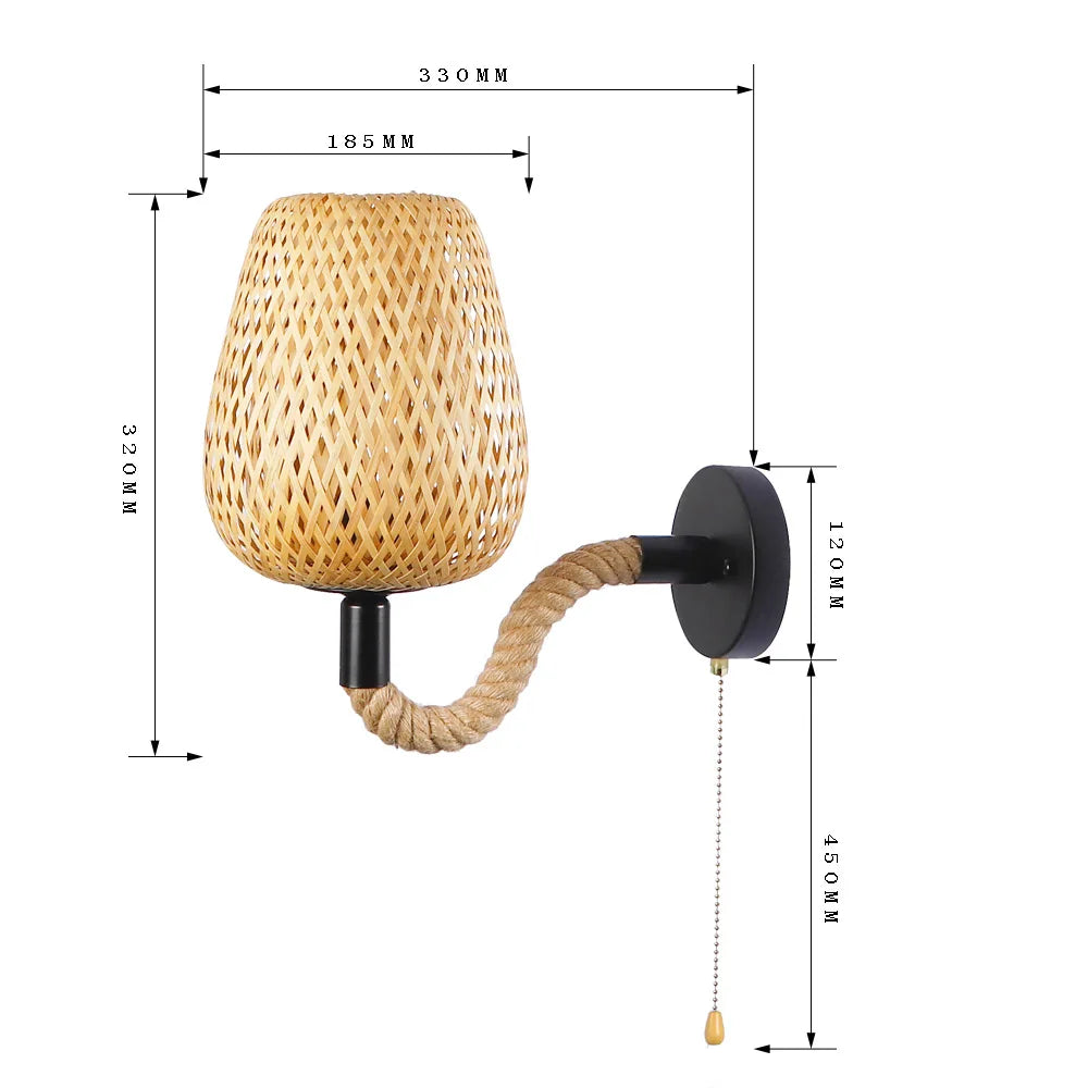 Bamboo Rattan Wall Light Switch Sconce Lamp Vintage Home Decor Econiko