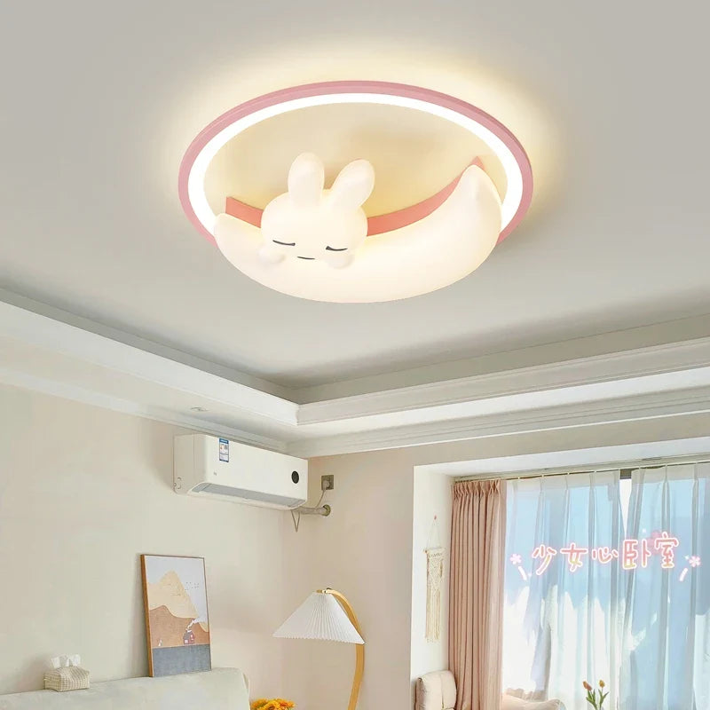 Blue Pink Rabbit Cloud Ceiling Light Econiko Children's Bedroom Lamp