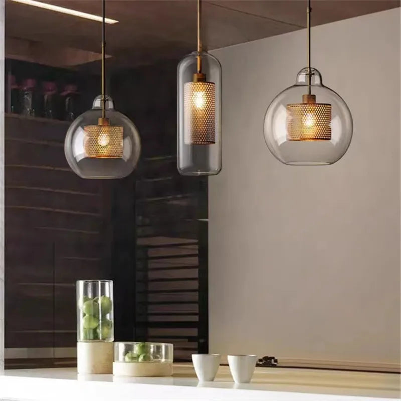 Chiswick Mesh Pendant Light - Silver Bronze Globe Lamp for Kitchen Island by Econiko.