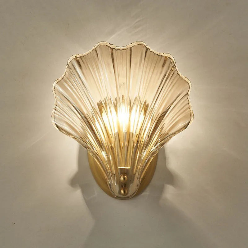 Amber Glass Shell Wall Lamp for Living Room Bedroom Study by Econiko