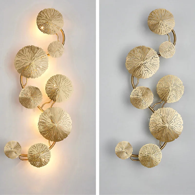 Econiko Gold Lotus Leaf Wall Lamp LED Light Luxury Wall Sconce Indoor Lighting Home Decor