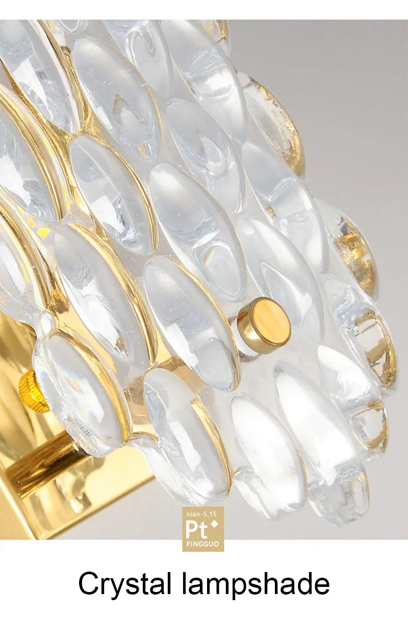 Nordic Modern Gold LED Wall Light Luxury Sconces, Indoor Crystal Lamp Econiko for Bedroom & Hotel