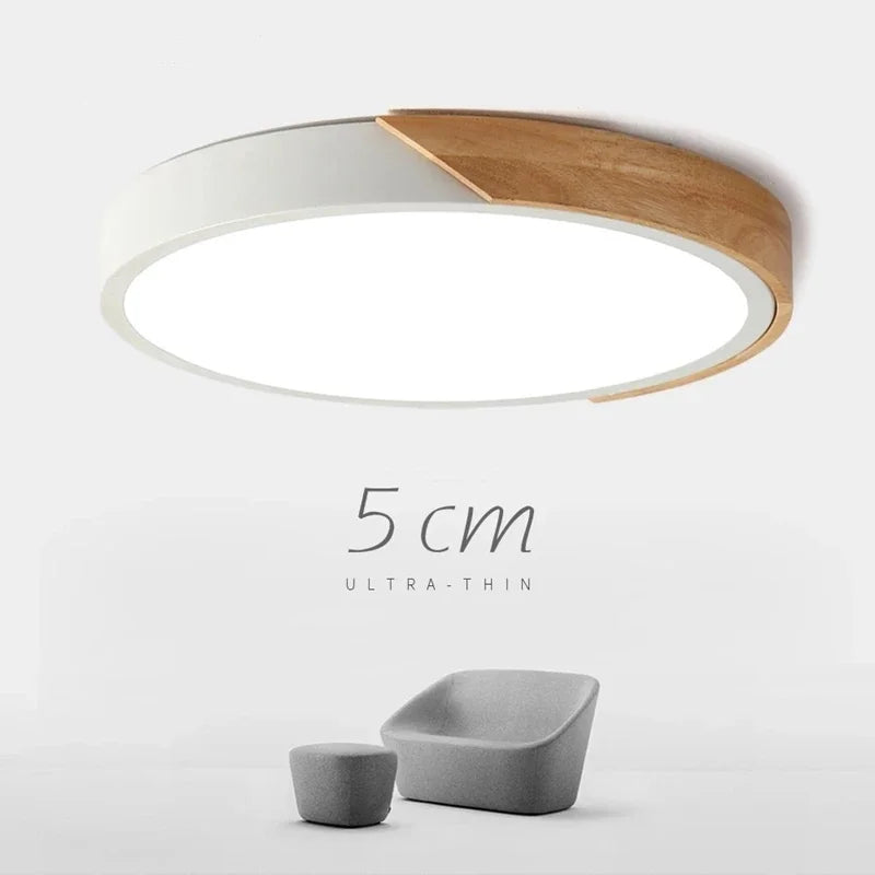 5cm Ultra-thin LED Ceiling Light Round Acrylic Wood Remote Control Econiko: Dining Kitchen Living Room Children