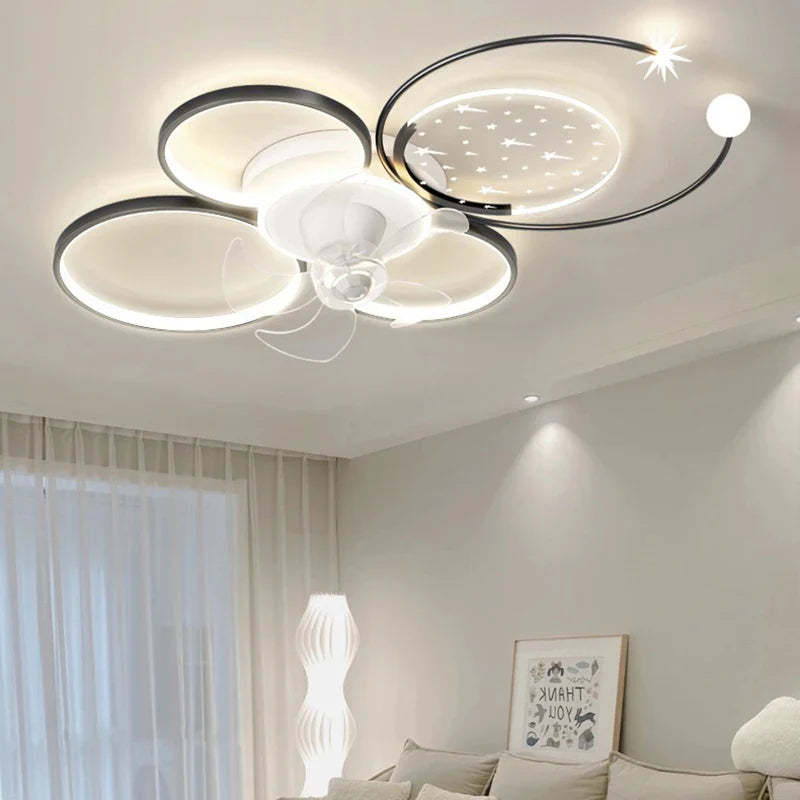 Ceiling Fan with LED Light and Control - Econiko Modern Folding Ceiling Lamp for Living Room