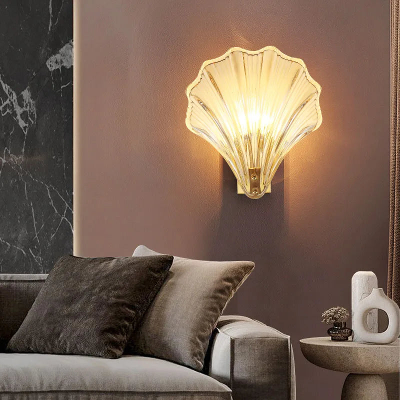 Amber Glass Shell Wall Lamp for Living Room Bedroom Study by Econiko